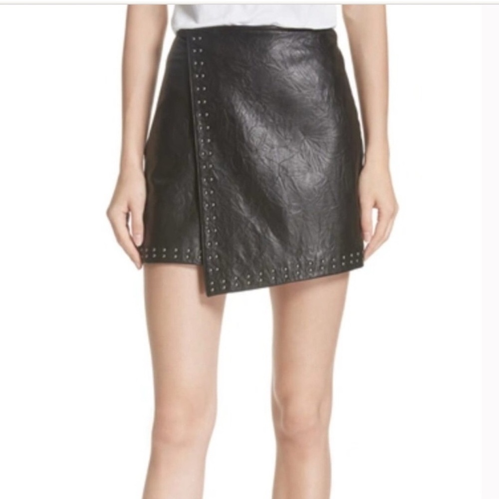 Joie Orlanda black drape studded lamb leather mini skirt Size 00